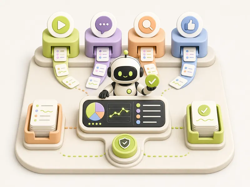 A robot consolidates advertising channel and publication cards into a single secure effectiveness dashboard